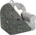 Little Star Kids Sofa with Star Throw Pillow, High Back Toddler Chair Glow in The Dark for Boys and Girls, Grey