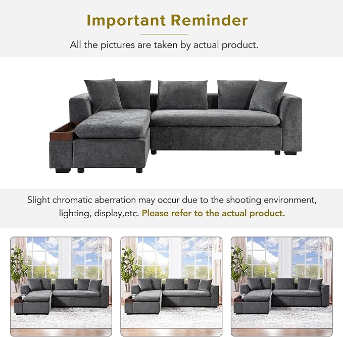 Ball & Cast Modular L-Shaped Sectional Sofa with Storage - 93.7" Chenille Fabric Couch, Deep Seating & Matching Pillows, Modern Living Room Furniture,Gray