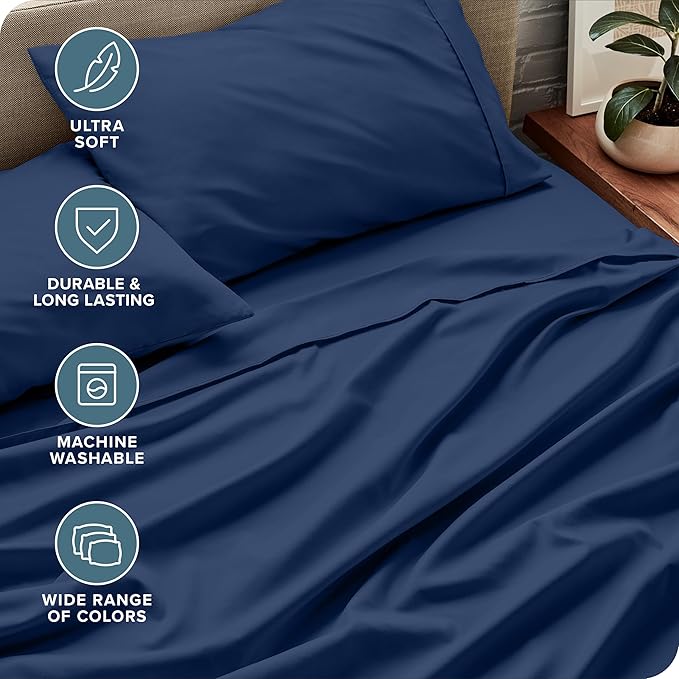 Bare Home Full Sheet Set - Luxury 1800 Ultra-Soft Microfiber Bed Sheets - Double Brushed - Deep Pockets - Easy Fit - 4 Piece Set - Bedding Sheets & Pillowcases (Full, Dark Blue)