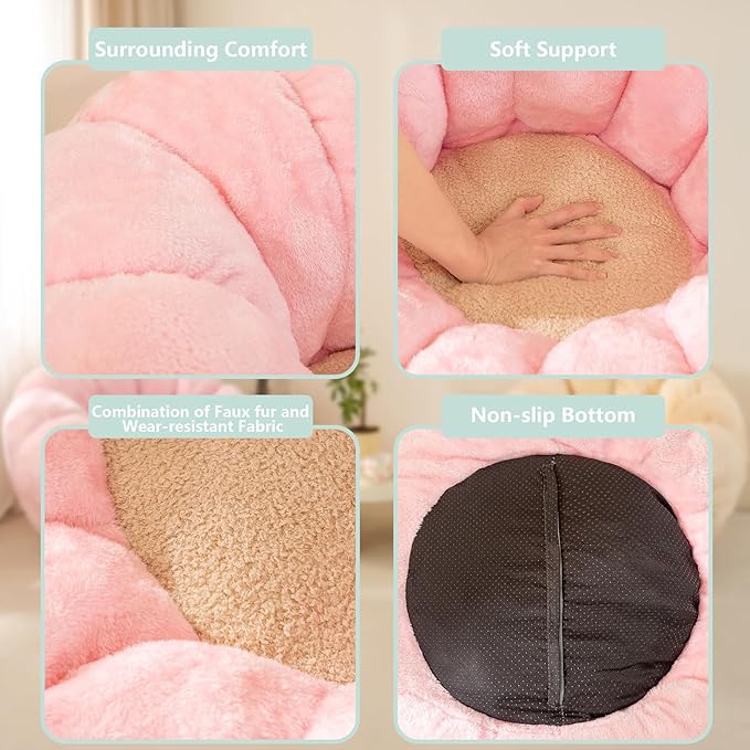 Pumpkin Bean Bag Sofa Chair for Adult, Beanbag Couch with Filler for Reading and Relaxation, Comfy and Lazy Sofa for Dorm, Apartment, Living Room and Bedroom, Pink