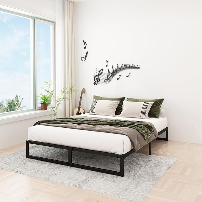 12 Inch California King Bed Frames No Box Spring Needed Heavy Duty Metal Cal King Platform for Mattress Foundation, Noise Free, Easy Assembly, Black