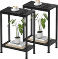 Narrow Side Table for Small Space Set of 2,2-Tier Small End Table with Shelf Holder, Slim Nightstand, Skinny Snack Couch Table in Living Room, Bedroom, Study, Kitchen and Balcony（Black