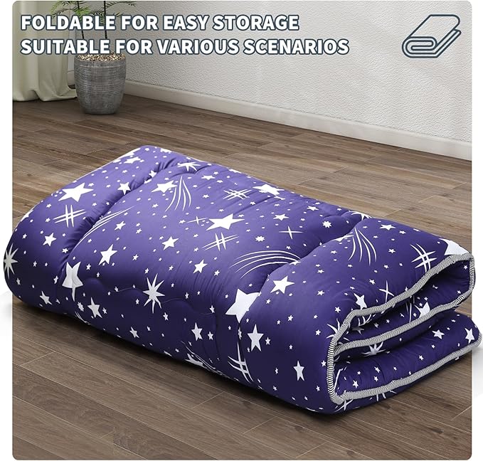 Japanese Floor Mattress,4" Thicken Japanese Floor Sleeping Pad Foldable,Futon Mattress Suitable for Camping and Guest Room (Blue, Full (80" X 47"))