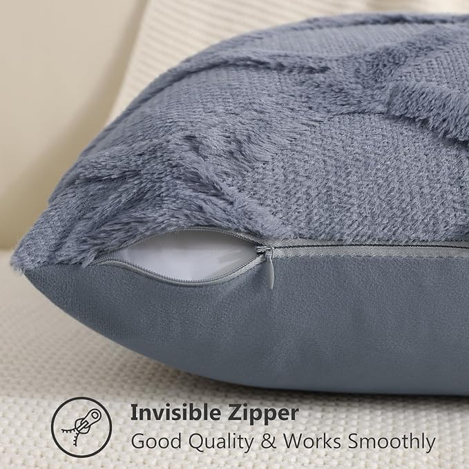 decorUhome Throw Pillow Covers 20x20 Inch Set of 2, Soft Plush Faux Fur Wool Blue Grey Couch Pillow Covers, Decorative Neutral Pillow Cases for Bed Sofa Living Room Home Decor
