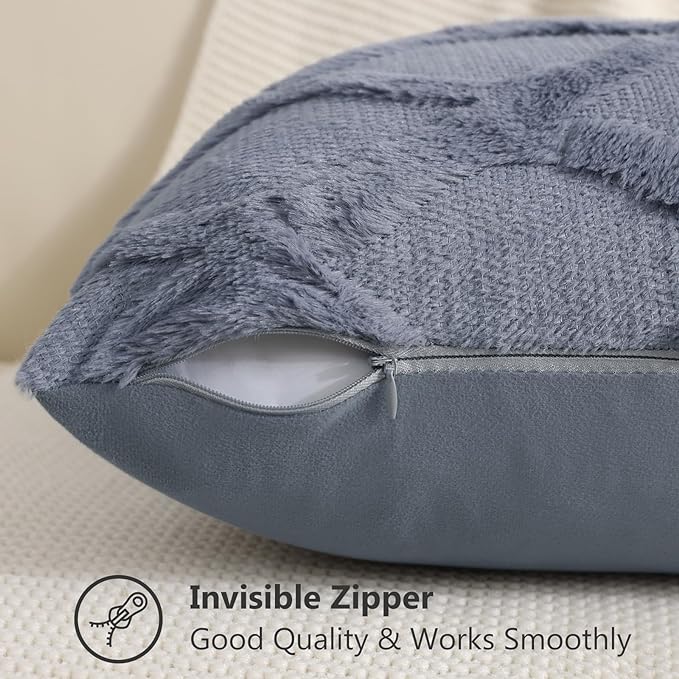 decorUhome Throw Pillow Covers 26x26 Inch Set of 2, Soft Plush Faux Fur Wool Blue Grey Couch Pillow Covers, Decorative Neutral Pillow Cases for Bed Sofa Living Room Home Decor