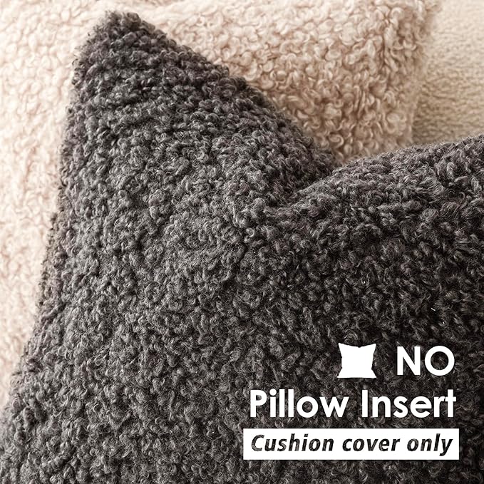 Foindtower 2 Pieces 22x22 Inch Dark Gray, Faux Fur Throw Pillow Cover Accent Sherpa Furry Pillow Covers Fuzzy Soft Pillowcases Cozy Sheepskin Decorative Fleece Cushion Case for Bed Couch Living Room
