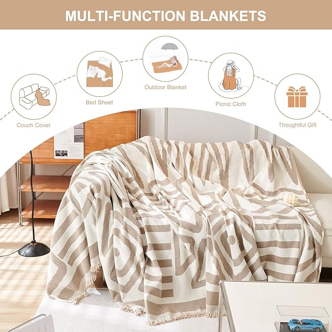 STACYPIK Reversible Khaki Beige Couch Cover Boho Couch Cover for Dogs with Tassels Anti-Slip Furniture Protector for 2 Cushion Couch Versatile Sofa Protector Washable Loveseat Cover Decor-71X102IN