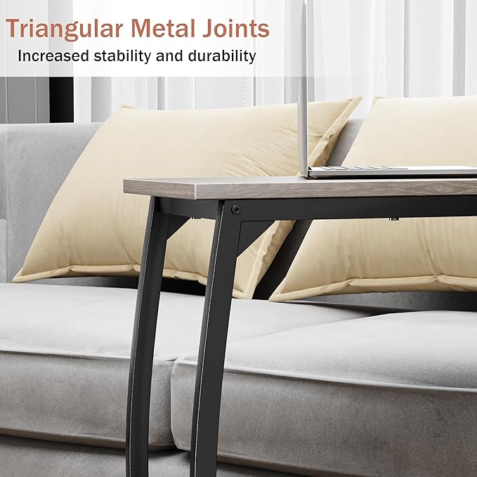C-Shaped End-Table - Side Table for Couch,Curved Support Legs, Slide Under Couch Table for Sofa, TV Tray Table for Living Room Bedroom (Grey)