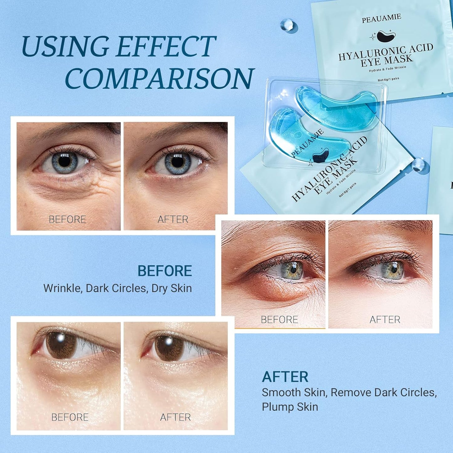 Under Eye Patchs Hyaluronic Acid Eye Mask for Dark Circles and Puffiness Wrinkle Eye Bags 30 Pairs