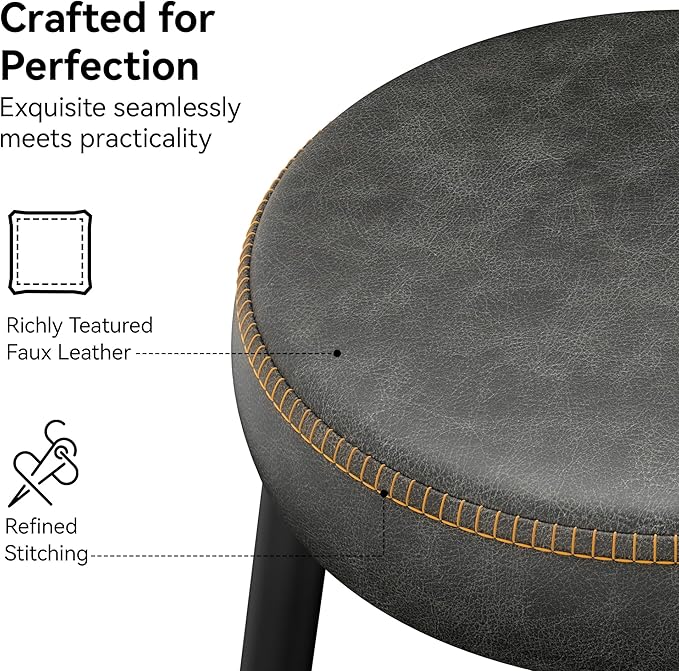 Counter Height Bar Stools, 26" H Backless Bar Stools Set of 6, Upholstered Faux Leather Kitchen Counter Stools, Mid Century Modern, Kitchen Island Home Bar, Pub, Black Grey
