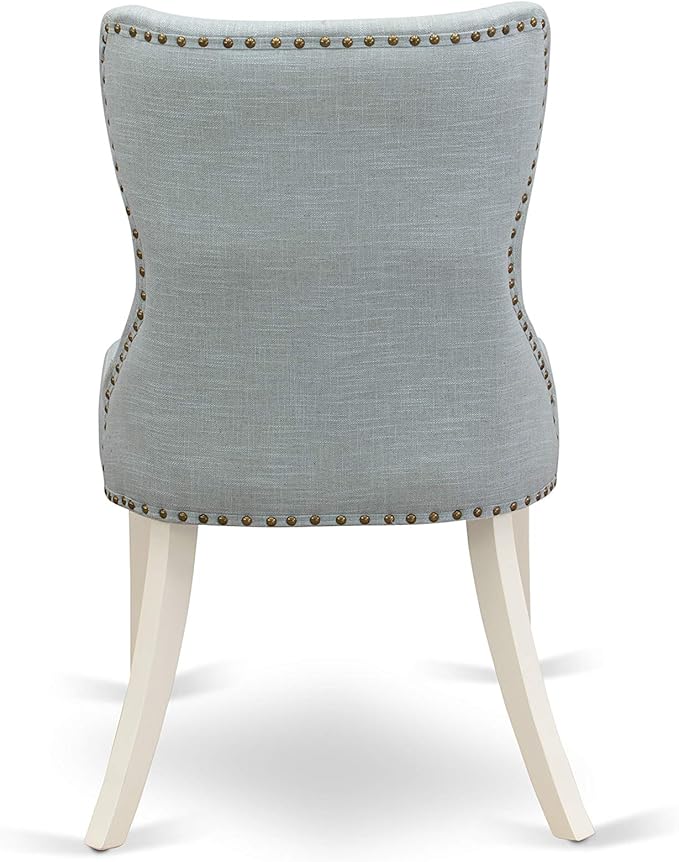 East West Furniture OXSI3-LWH-15 3 Piece Dining Room Furniture Set Contains a Square Dining Table and 2 Baby Blue Linen Fabric Upholstered Parson Chairs, 36x36 Inch, Linen White