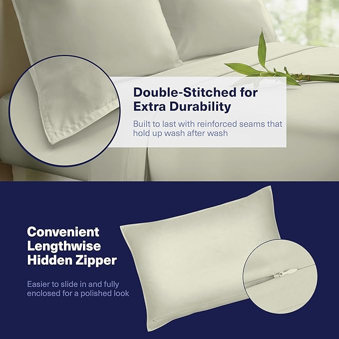Kickoff Viscose Bamboo Sheets Twin Size 3-pc 100% Organic Bamboo Viscose Bed Cooling Sheets Twin Size Set Cool Bedding for hot Sleepers Sheet, Flat, Fitted, Pillowcase (Soft Sage, T)