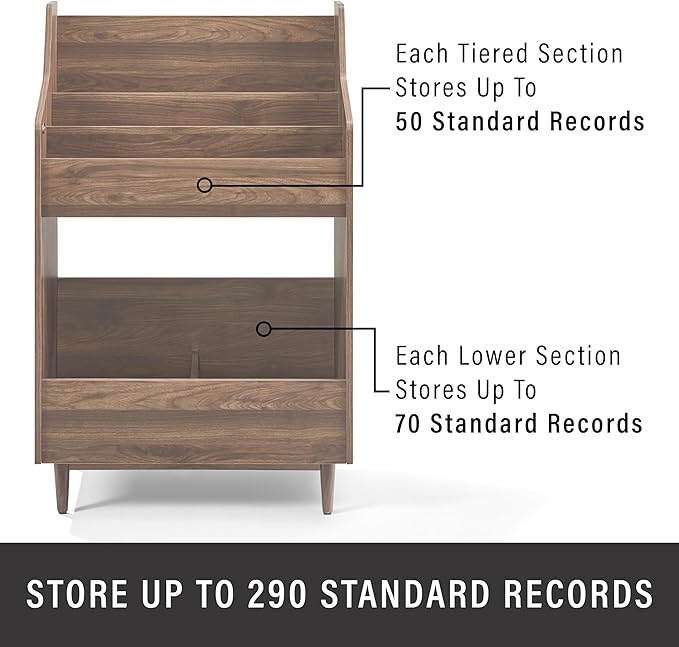 Crosley Furniture Liam 2-Piece Turntable Record Player Stand and Vinyl Storage, Mid Century Modern, Walnut