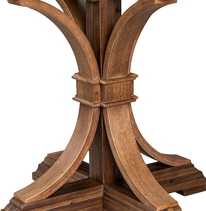 F57-0N-TP - Wooden Dining Table with Acacia Wood Round Tabletop, Antique Walnut Finish
