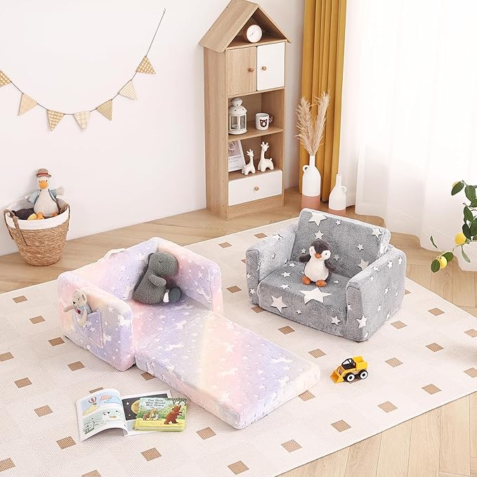 Tiita Kids Sofa, 2-in-1 Kid Sofa, Convertible Children Couch to Lounger, Flip Out Kids Chair, Toddler Armrest Chair Bed, Folding Kids Play Sofa for Girl or Boy(Twill Pegasus)