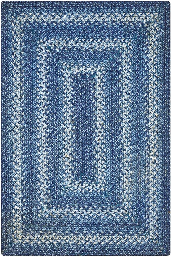 Homespice 20x30” Blue Rectangular Braided Rug. Denim Blue and White Jute Rug. Uses- Entryway, Kitchen Rugs, Bathroom Rugs. Reversible, Rustic, Country, Primitive, Farmhouse Decor Rug