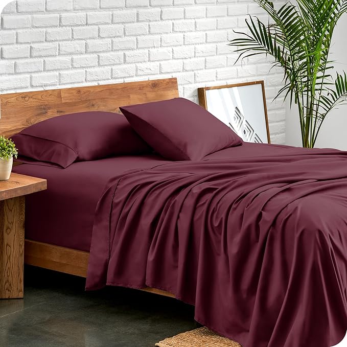 Bare Home Ultra-Soft Split Head Flex King Sheet Set - Luxury 1800 - Hydro-Brushed - Deep Pockets - Easy Fit - 4 Piece Set - Bedding Sheets & Pillowcases (Split Head Flex King, Burgundy)