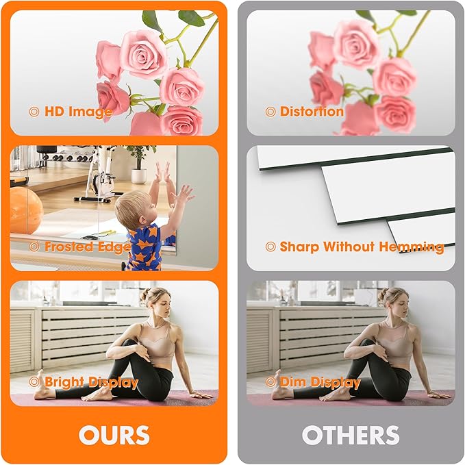 Hasipu Home Gym Mirror 83" L x 39" W - 2PCS Large Full Body Mirror for Yoga, Wall-Mounted Mirrors for Fitness, Garage, Dance Studio, 0.16in Tempered Glass Frameless