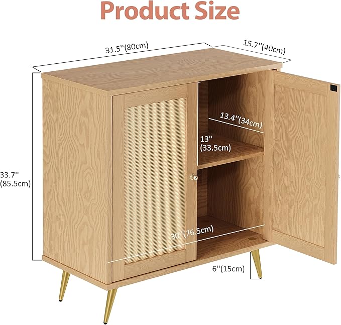 Shintenchi Rattan Buffet Cabinet with Storage, Sideboard Buffet Cabinet with Rattan Decor Doors, Modern Wood Cupboard for Kitchen Living Room Dining Room Hallway Entry, Natural