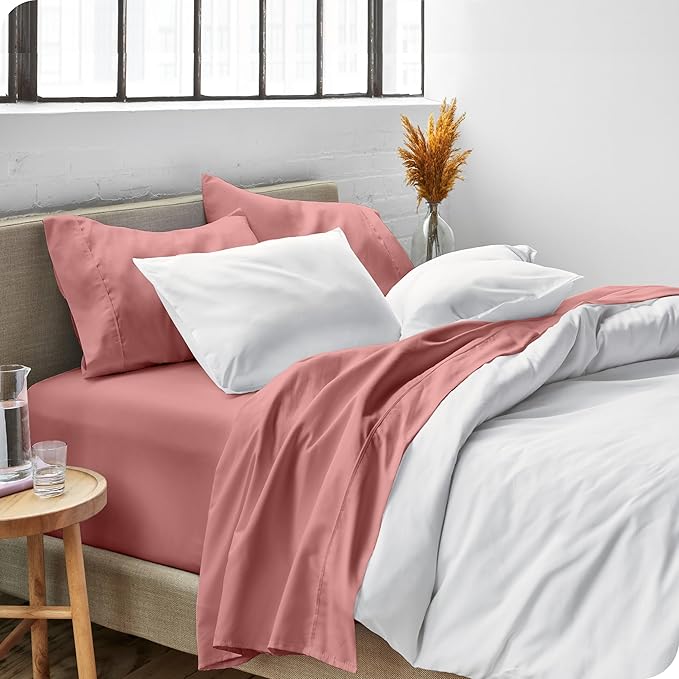 Bare Home Split King Sheet Set - 1800 Ultra-Soft Microfiber Bed Sheets - Double Brushed - Deep Pockets - Easy Fit - 5 Piece Set - Bed Sheets & Pillowcases (Split King, Dusty Rose)