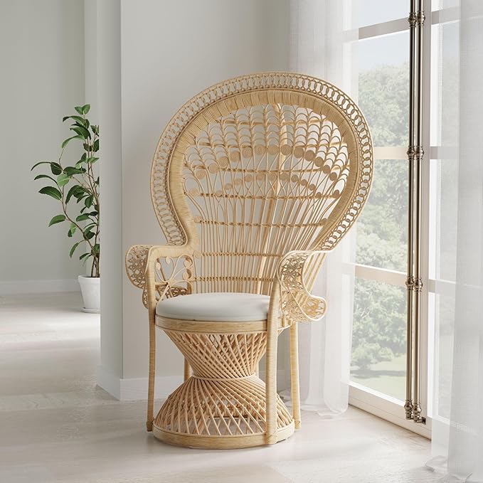 KOUBOO Peacock Grand Peacock Chair, Rattan Chair, Handmade, Accent Chair, Vintage, Retro, Boho, Furniture, Sunroom, Natural