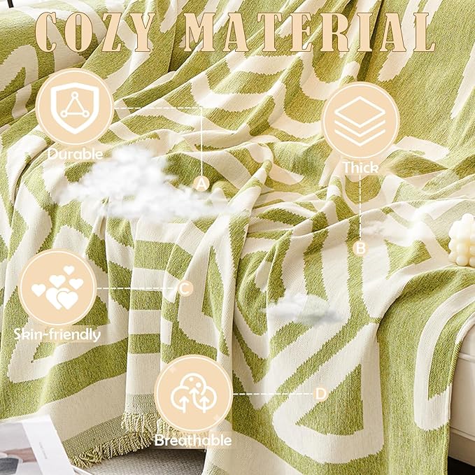 HANDONTIME Green Sofa Covers Chenille Couch Covers Universal Sofa Cover Boho Cover for Sofa 3 Seats Dogs Couch Furniture Protector Couch Cushion Covers Sectional Couch Covers for L Shaped, 91" X134"