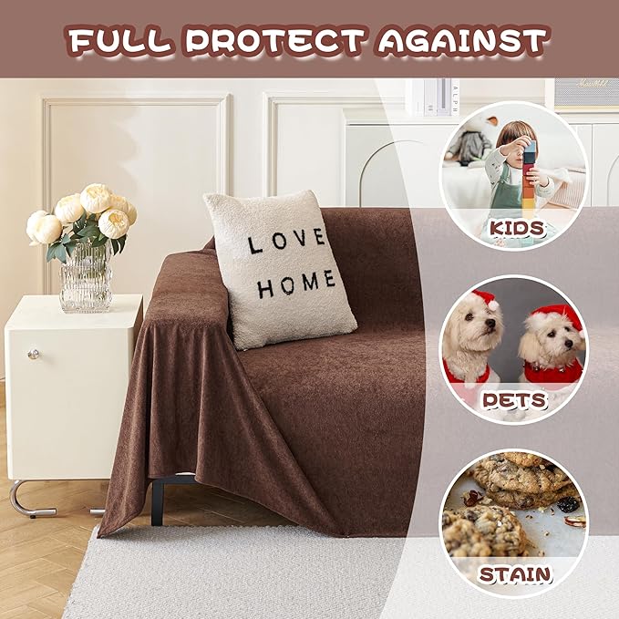MYSKY HOME Cat Scratch Furniture Protector - Non-Slip, Washable Couch Cover for Dogs - Pet Friendly Sofa Slipcovers - Soft Thick Sofa Throw (71" x 118", Chocolate)