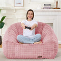 Bean Bag Chairs for Adults, Giant Beanbag Sofa Comfy Reading Chair, Oversized Bean Bag Chairs for Living Room Bedroom, Soft Faux Fur Fabric, 3.2FT, Pink, Checkered