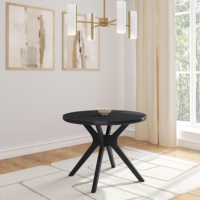 Plank+Beam Verso Round Dining Table, 38 Inch Solid Wood Kitchen & Dining Room Table, Minimalist Table for Dining Room, Kitchen Dinner Table, Black