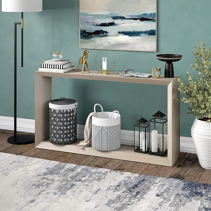 Henn&Hart 55'' Wooden Rectangular Console Table Entryway Table, Sofa Table with Wooden Shelf for Entryway, Living Room, Couch, Hallway, or Office, Alder White