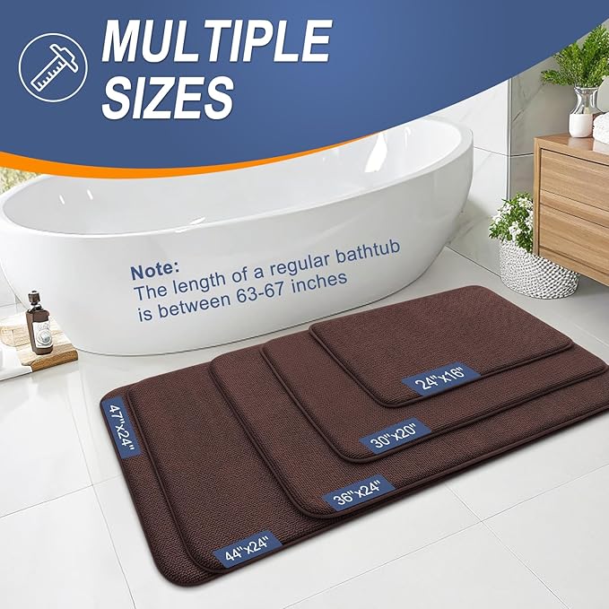 OLANLY Thick Memory Foam Bath Mat Rug 59x20, Extra Soft Absorbent Bathroom Rug, Quick Dry Bath Mats, Non-Slip, Machine Washable Carpet for Bathroom, Tub and Shower, Home Decor Accessories, Brown