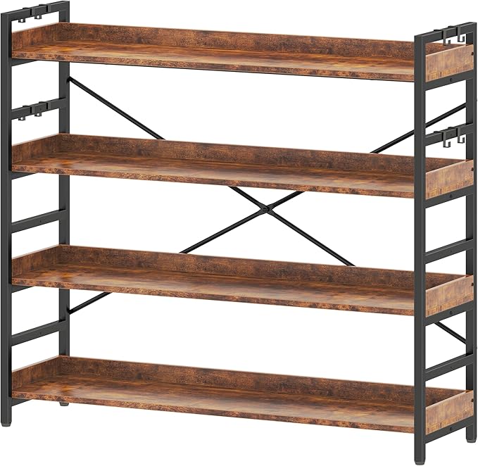 HCHQHS 4 Tier Bookshelf, Adjustable Industrial Bookcase, Vertical Tall Book Shelf, Wood and Black Metal Open Bookshelves for Home Office, Living Room, Bedroom