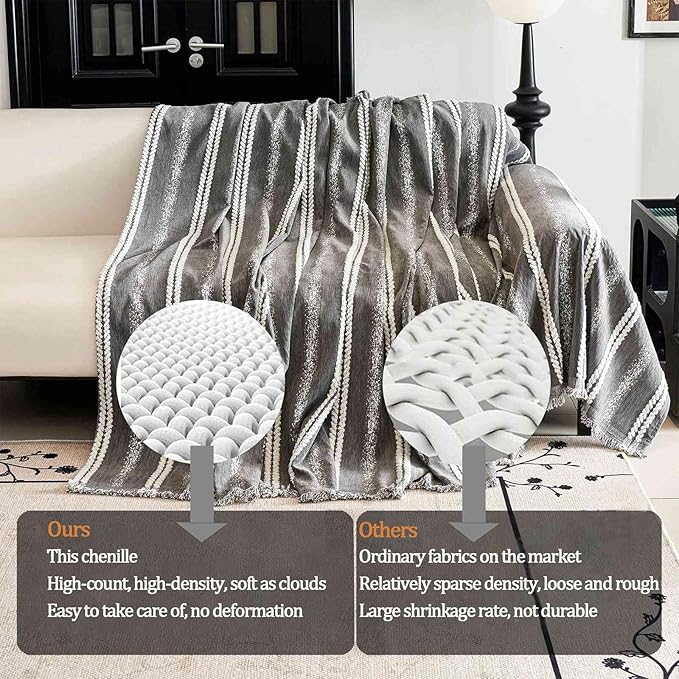 Couch Cover for Dogs Washable Sofa Cover, Sectional Couch Covers, Sofa Covers for 2 Cushion Couch, Non Slip Stripe Sofa Slipcovers Furniture Protector, Couch Protector from Cat Claws, Grey,71''x134''