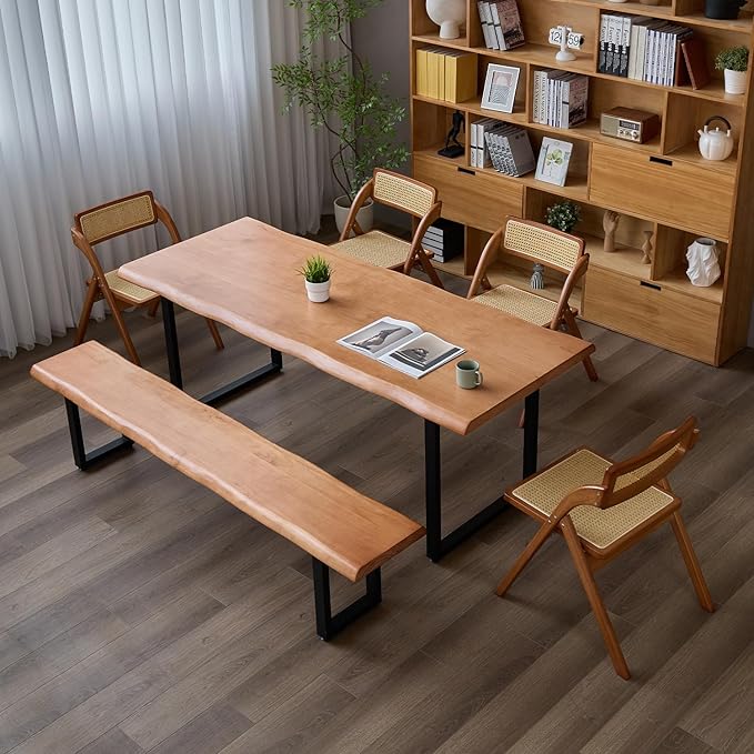 Stylish Solid Wood Office Desk with Sturdy Metal Base - Durable Executive Computer Desk or Dining Table in Multiple Sizes - Perfect for Home Office and Work Environments (Tan62.99in)