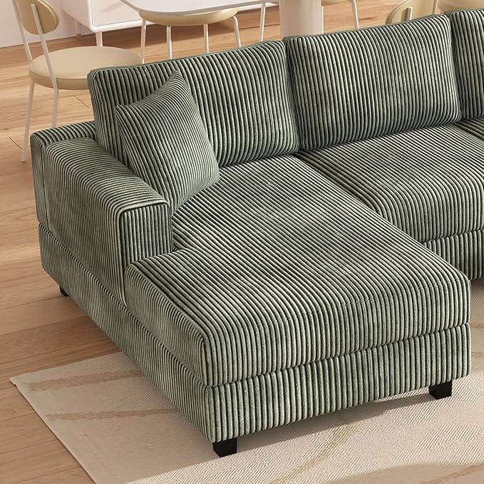 Eafurn Convertible L Shaped Modular Sectional Sofa Couch, 5 Seater Corduroy Upholstered Corner Sofa Lounge Couch with Extra Wide Reversible Chaise Lounge and Headrest for Living Room