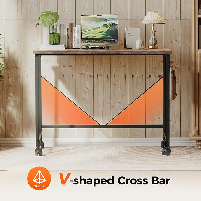 Rolling Computer Desk with Wheels, Gaming Desk for Small Spaces, Modern Simple Style Table for Home Office, Study Writing Table (Caster, Rustic Brown, 24 inch)
