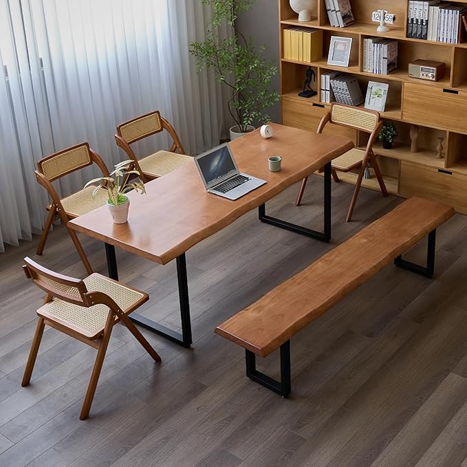 Brown Bench Wooden Long Bench with Metal Legs for Office Restaurant Living Room Meeting Room Indoor Seating Multiple (tan bench62.99in)