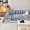 HANDONTIME Boho Couch Covers for Sofa Chenille Sofa Covers Washable Sectional Sofa Cover Blanket Geometric Reversible Couch Cover for L Shaped Couch Couch Protector for Dogs, 91" X134", Denim Blue