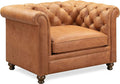 POLY & BARK Lyon Leather Lounge Chair – Cognac Tan Full-Grain Leather Upholstery – Modern Upholstered Accent Chair for Living Room or Bedroom – Indoor Lounge Seating with Lasting Comfort