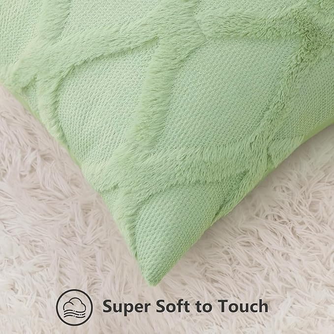 decorUhome Throw Pillow Covers 26x26 Inch Set of 2, Soft Plush Faux Fur Wool Sage Green Couch Pillow Covers, Decorative Neutral Pillow Cases for Bed Sofa Living Room Home Decor