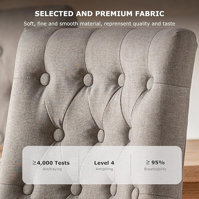 COLAMY Wingback Upholstered Dining Chairs Set of 4, Fabric Side Dining Room Chairs with Tufted Button, Living Room Chairs for Home Kitchen- Light Grey