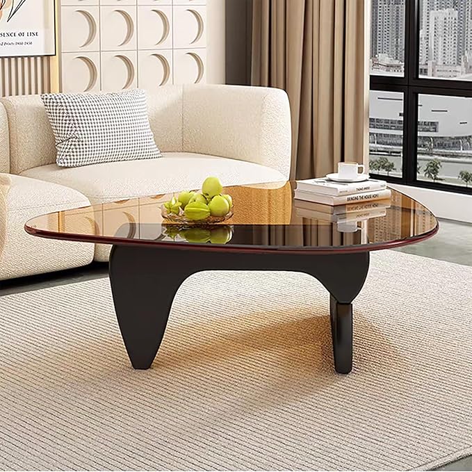 Modern Glass Coffee Table for Living Room Mid Century Coffee Table Stylish Coffee Tables, Suitable for Bedroom Living Room Reception Office Tables（Black/Brown，Large）