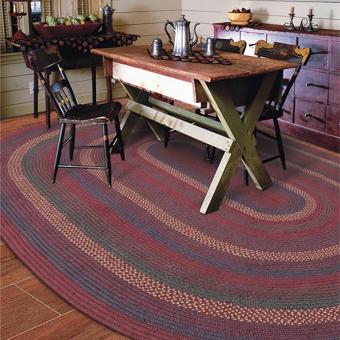 Jamestown Burgundy Oval Braided Rugs, Jute, 8x10' - Rustic Cabin Decor for Bedroom, Living Room, Everywhere