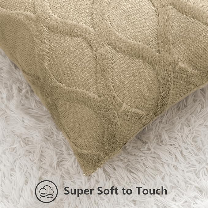 decorUhome Throw Pillow Covers 20x20 Inch Set of 2, Soft Plush Faux Fur Wool Khaki Couch Pillow Covers, Decorative Neutral Pillow Cases for Bed Sofa Living Room Home Decor
