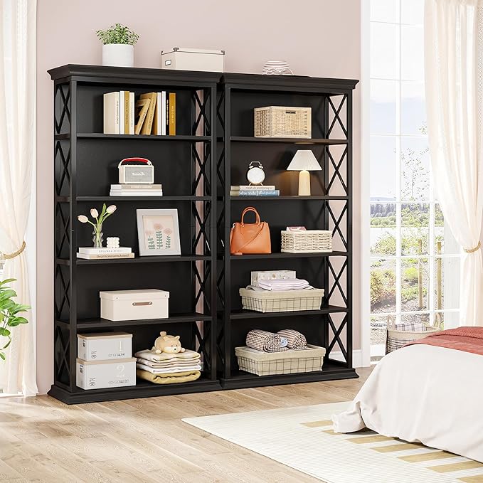 Tribesigns 6-Tier Bookcase, 71 Inches Industrial Bookshelves and Bookcases, Floor Standing 5 Shelf Display Storage Shelves Tall Bookcase for Home Office, Living Room, Bed Room, 2 Pcs