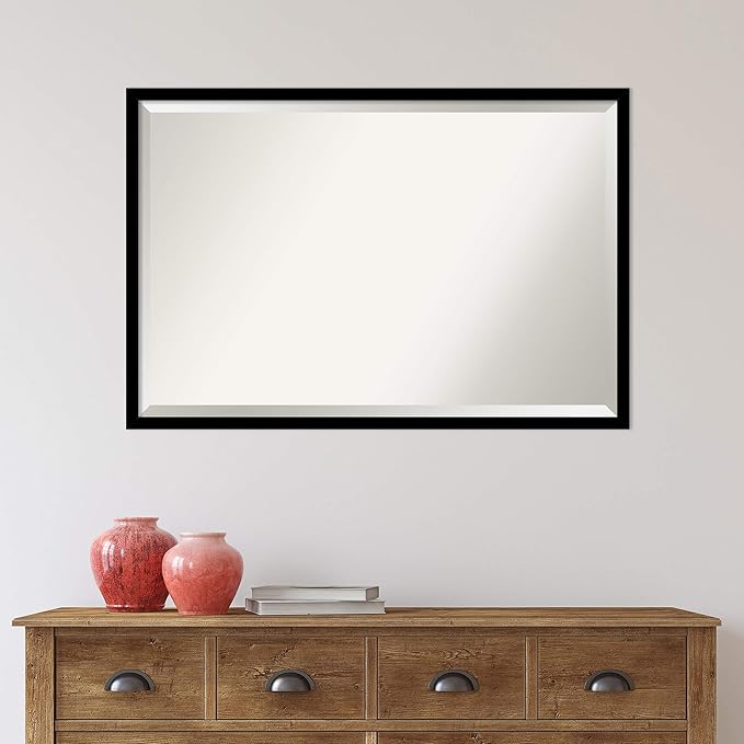 Amanti Art Black Bathroom Mirror for Over Sink, 26x38 Jet Black Rectangle Vanity Mirror, Large Modern Contemporary Frame, Hangs Horizonally and Vertically, Bathroom Wall Decor, Beveled Edge
