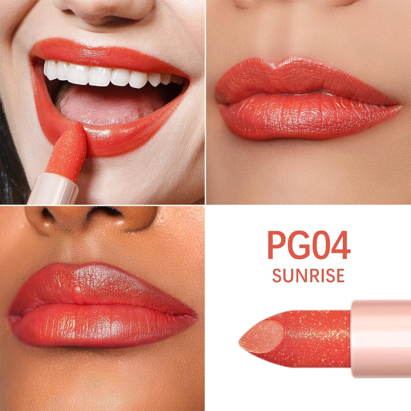 Oulac Orange Lipstick Set 2PCS - Metallic and Sheer Orange Lipstick, Vegan Hydrating Formula, 05+PG04