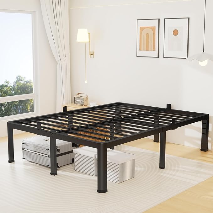 18 Inch Full Size Metal Platform Bed Frame with Round Corners, Storage Space Under High Bed Frame-Heavy Duty Steel Slats Support, Noise Free - Easy Assembly - No Box Spring Needed
