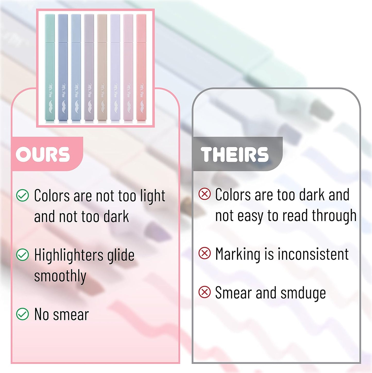Mr. Pen Aesthetic Highlighters - 8 pcs Chisel Tip Morandi Colors No Bleed Bible Pastel Highlighter Set