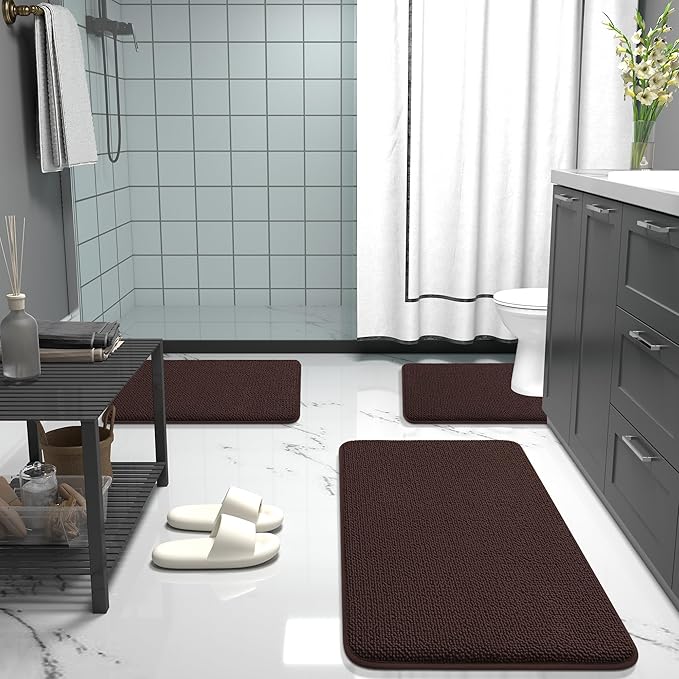 OLANLY Thick Memory Foam Bath Mat Rug 34x21, Extra Soft Absorbent Bathroom Rug, Quick Dry Bath Mats, Non-Slip, Machine Washable Carpet for Bathroom, Tub and Shower, Home Decor Accessories, Brown